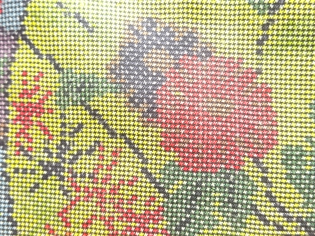 JAPANESE KIMONO / ANTIQUE BAMBOO / FLORAL PATTERN WOVEN- DORO OSHIMA T